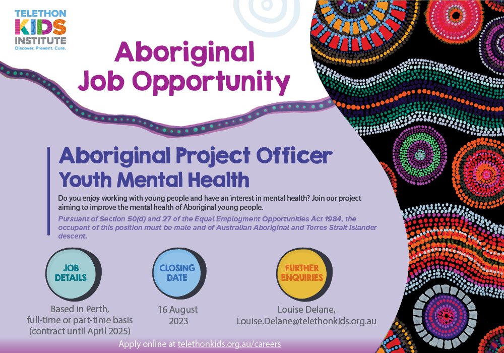 Interested in joining the <a href="/telethonkids/">telethonkids</a> team? Hit the link to find out more, or apply today: #AboriginalHealth #PerthJobs #Jobs