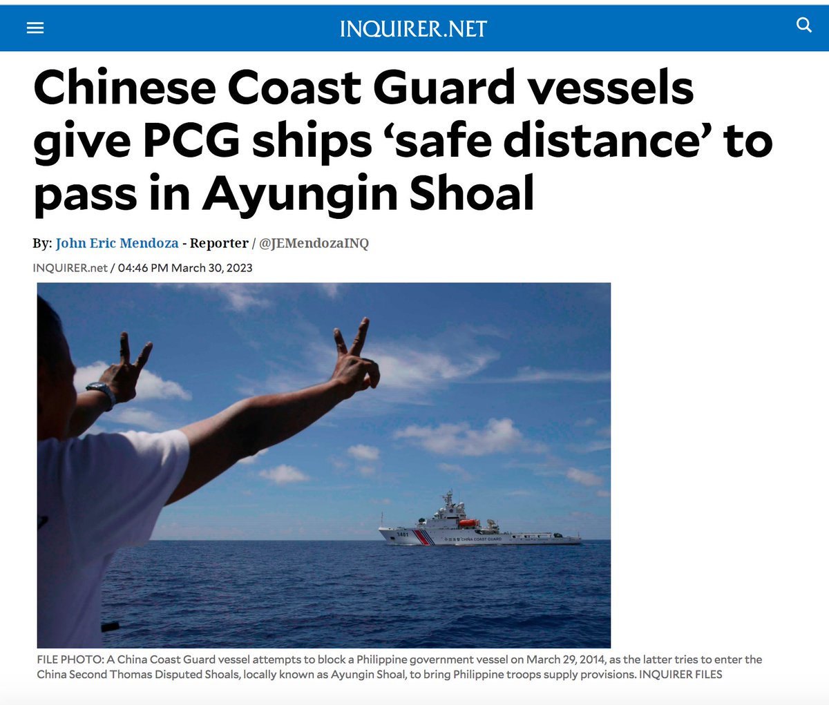 idsicenter's tweet photo. March 2023, "Chinese Coast Guard give PCG ships 'safe distance' to pass in Ayungin Shoal" and resupply the BRP Sierra Madre," PCG spox for WPS Jay Tarriela... who benefits from changing the status quo now? from driving a wedge between Philippines-China? #HistoryPH #HistoryMatters https://t.co/O0wlt0U5yr