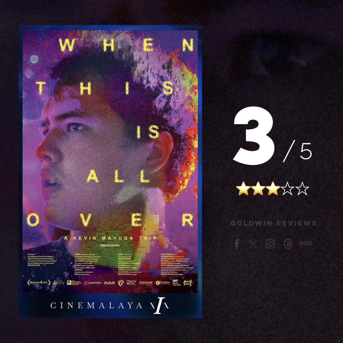 GoldwinReviews's tweet photo. “This movie offers the good kind of shit,
and they’re not afraid to show it.”
When This Is All Over (Cinemalaya 2023)
Directed by: Kevin Mayuga
- A MOVIE REVIEW THREAD -
#goldwinreviews #KevinMayuga #JuanKarlos #Cinemalaya2023 https://t.co/CWgyVLqkKa