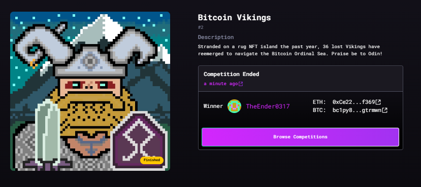 tribeodyssey's tweet photo. Congrats to @TheEnder0317 on winning our fourth ever raffle and first ever @bitcoinvikings raffle! 🎟️📷   

We'll be adding more raffles so get involved!  

Next upcoming raffle is a custom full body drawing of any PFP by the super talented community artist Zisan (@zisan_eth).

Check them out here:    https://t.co/eFsObcke3H