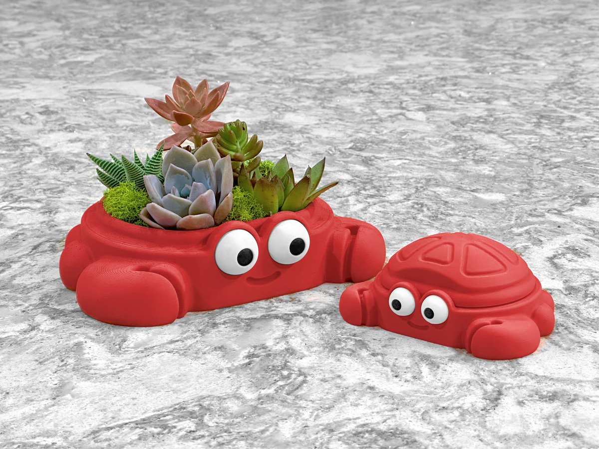 I designed this cute 3D printed Mini Crab Sandbox Dish for a <a href="/printablescom/">Printables.com</a> contest but I wound up missing the deadline. Still love it. I turned the bigger one into a succulent garden, what should I do with the littler one?

Here’s a link to the file: printables.com/model/546919-m…