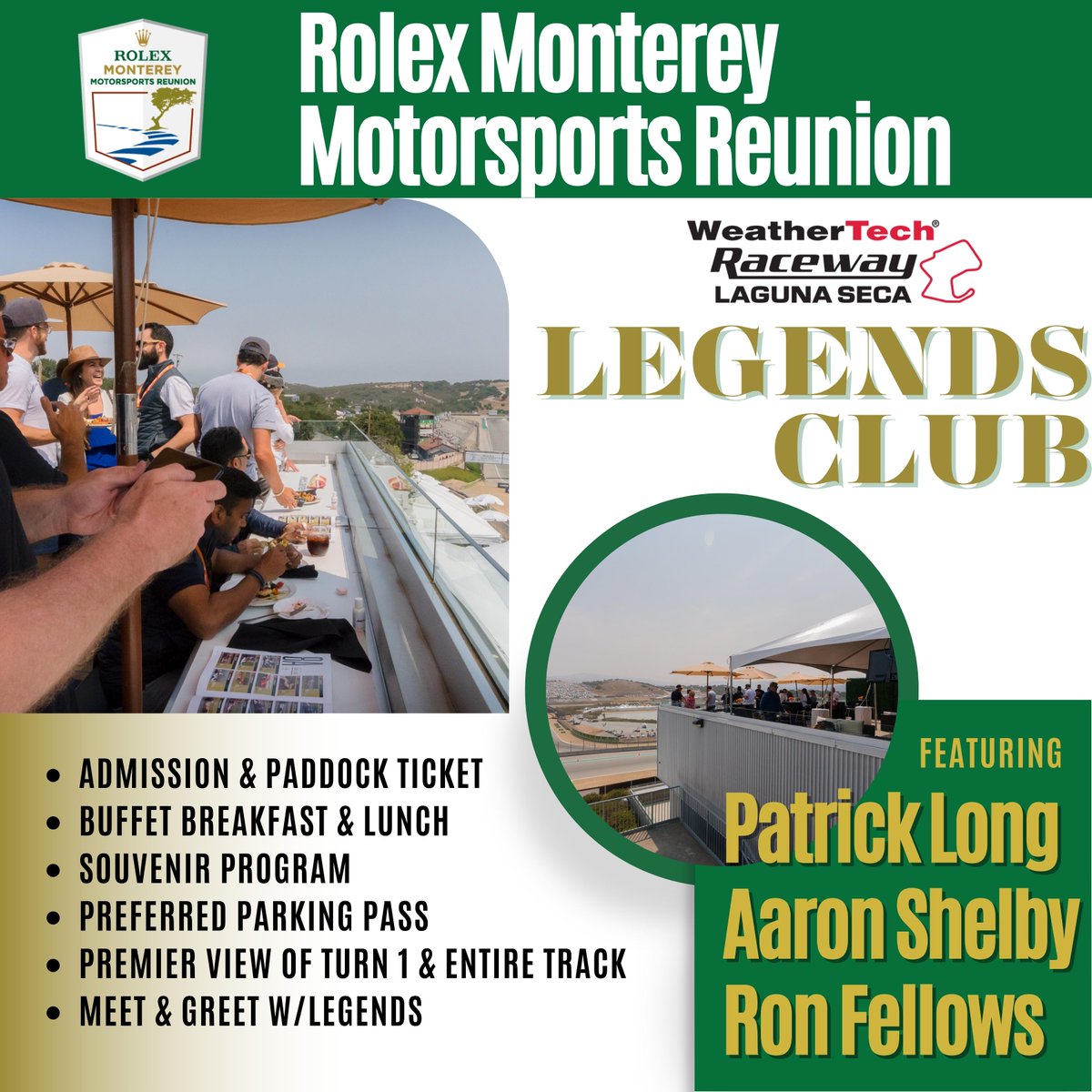 @pLmotorsport, Ron Fellows and Aaron Shelby will all be stopping by for a Meet and Greet with the Legends club ticket holders during Reunion. Who already has their ticket?🙋‍♂️ #RolexMontereyMotorsportsReunion #RolexReunion #MontereyCarWeek #WeatherTechRaceway #LagunaSeca