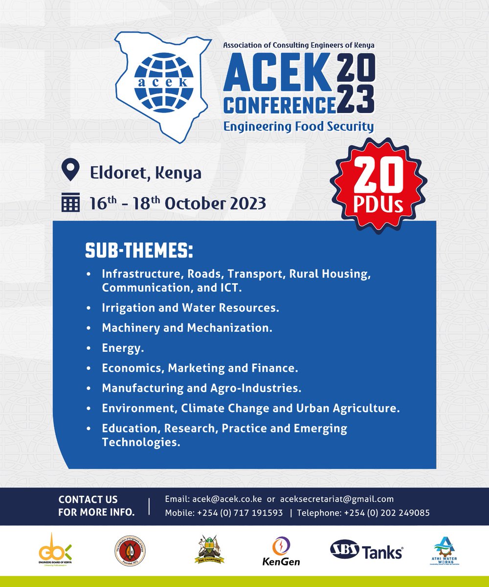 Excited to announce the ACEK Conference 2023! 🌟 Join us as we delve into the future of Infrastructure, Roads, Transport, Rural housing, Communication, and ICT. Let's shape tomorrow together! #ACEK2023