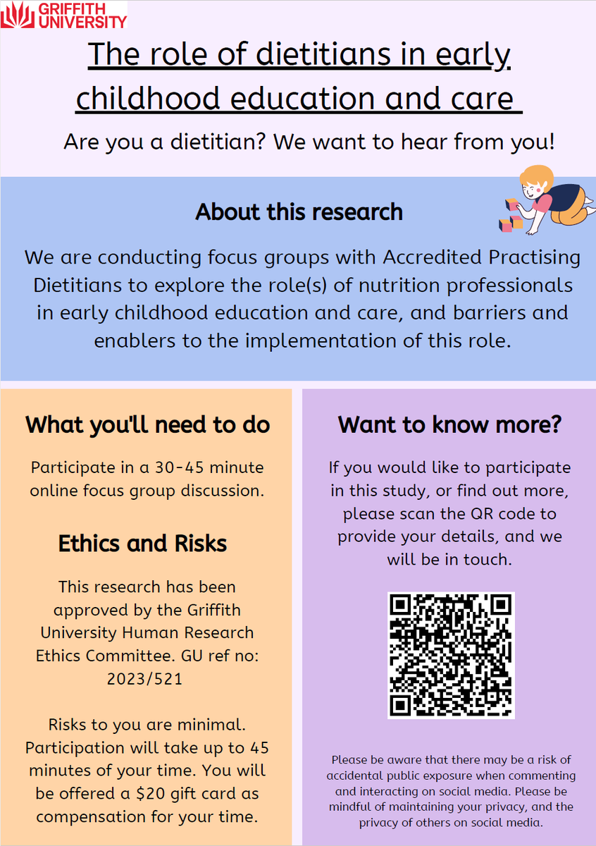 Dr Lisa Vincze (@lisavincze) on Twitter photo Recruiting dietitians! Are you a dietitian who has provided nutrition support to ECEC services? What does/did your role look like? What do you want it to look like? Tell us! 📢 Register interest 👉 tinyurl.com/dietitianECEC
Please share!
<a href="/DrBreannaLepre/">Breanna Lepre (she/her)</a> <a href="/DanielleGalle15/">Danielle Gallegos, PhD, FDAA</a> <a href="/Dr_BeckB/">Rebecca Byrne</a> Recruiting dietitians! Are you a dietitian who has provided nutrition support to ECEC services? What does/did your role look like? What do you want it to look like? Tell us! 📢 Register interest 👉 tinyurl.com/dietitianECEC
Please share!
<a href="/DrBreannaLepre/">Breanna Lepre (she/her)</a> <a href="/DanielleGalle15/">Danielle Gallegos, PhD, FDAA</a> <a href="/Dr_BeckB/">Rebecca Byrne</a>