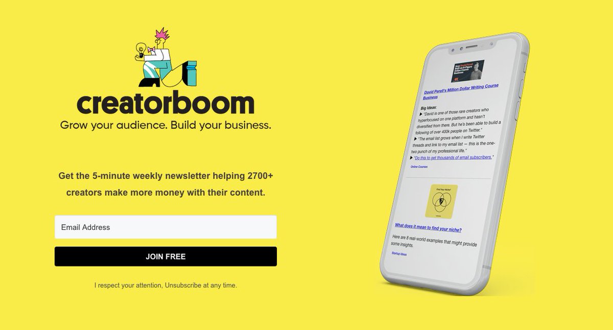 In this week's CreatorBoom.com

<a href="/DruRly/">Dru Riley</a> 's $500k/year community (<a href="/chenellco/">Chenell Basilio</a>)

@marketingmax 's 60k Subs Newsletter (<a href="/JMatthewMcGarry/">Matt McGarry</a>)

Get your first 1k Subscribers (<a href="/Jayyanginspires/">Jay Yang</a>)

Growing a Newsletter with Paid Ads (<a href="/AnthonyCastrio/">Anthony Castrio</a>)

Sponsors with <a href="/justinmooretfam/">Justin Moore | Sponsorship Coach</a>