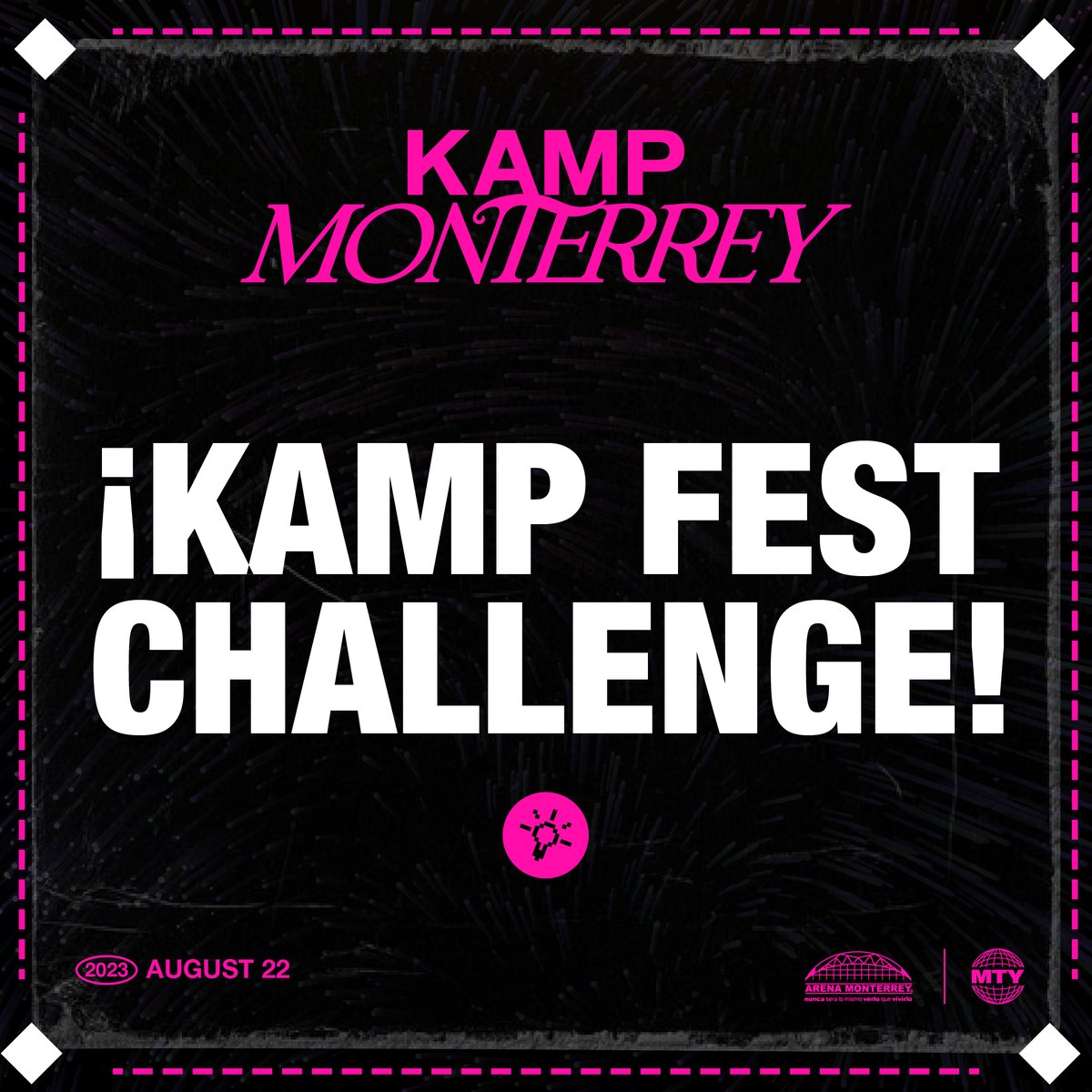 kampmty's tweet photo. ¡KAMP FEST CHALLENGE!

Bases:
Elige cualquier dance cover de alguno de los idols que participarán en KAMP y sube el video a tu TIKTOK etiquetando a @KampFestMTY.  El video con más views ganará un pase doble VIP. Si ya cuentas con tu acceso al festival te daremos un M&amp;G con iKON https://t.co/STpoNclVzM