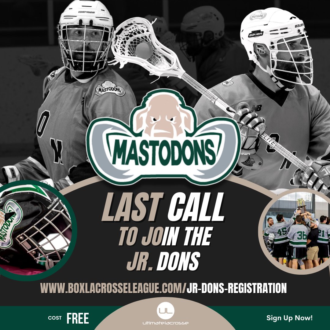 MO_Mastodons's tweet photo. Last call for all the best box lacrosse players in St. Louis! Even if you didn't make it to the tryout, you can still make the team! We begin practices this Thursday at 4:30pm at Queeny Park and it's free to play! 

Register at:
https://t.co/SsvokmcOWt

#tusksup #jrdons https://t.co/ZF5Hd3lQ5N