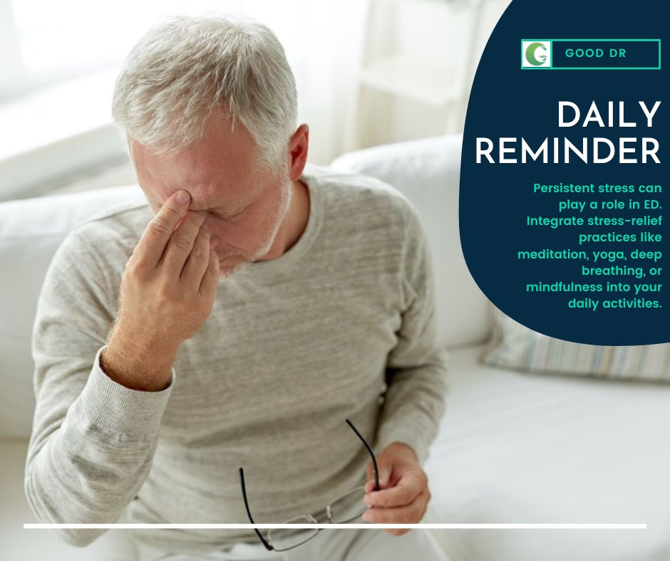 GoodDrOfficial's tweet image. Good Dr.

Daily Reminder of Erectile Dysfunction

Persistent stress can play a role in ED. Integrate stress-relief practices like meditation, yoga, deep breathing, or mindfulness into your daily activities.

#sexualhealth
#Intimacy
#erectiledysfunctionsolution
#ED
#MenHealth