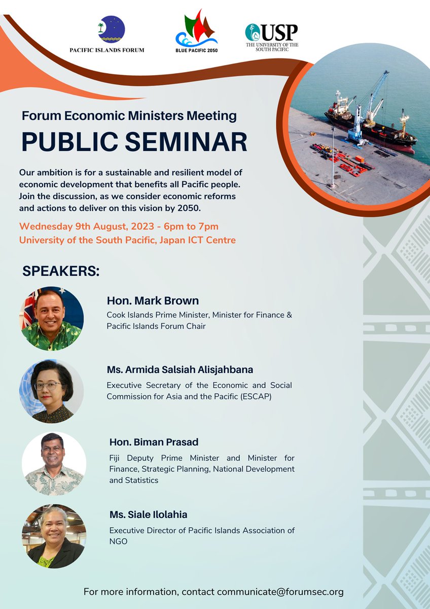 Join our students and staff who will be part of the Forum Economic Ministers Meeting Public Seminar at The University of the South Pacific, Japan ICT Centre, this evening at 6pm. @ForumSEC #TeamUSP