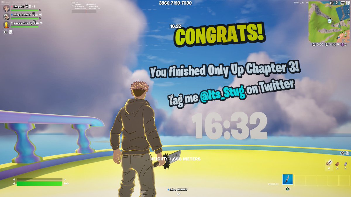 DrippyCC_YT's tweet photo. Finished Only Up Chapter 3 in 16'32"!!! Thanks @Its_Stug for the map!!! Can I be added to the leaderboard?? Will post full run shortly. #PS5Share, #Fortnite #OnlyUp #OnlyUpChapter3 https://t.co/Aj6y5lh8pV