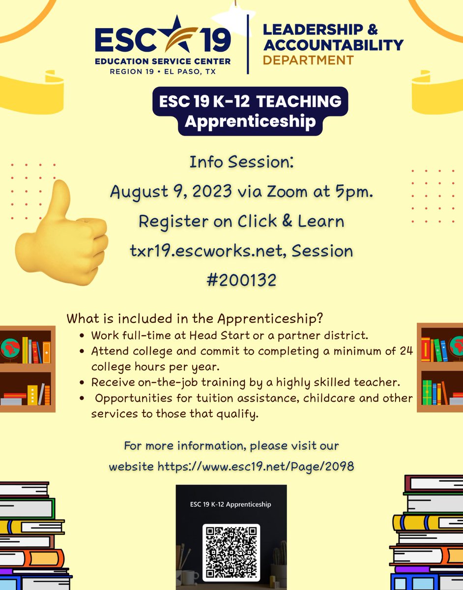 It’s almost time for our next info session about our ESC 19 Teacher Apprenticeship! Register now for our Zoom session tomorrow at 5 pm. <a href="/ESCRegion19/">ESC-Region 19</a> <a href="/UTEP/">UTEP</a> <a href="/EPCCNews/">EPCC</a> @TPCP_Region19