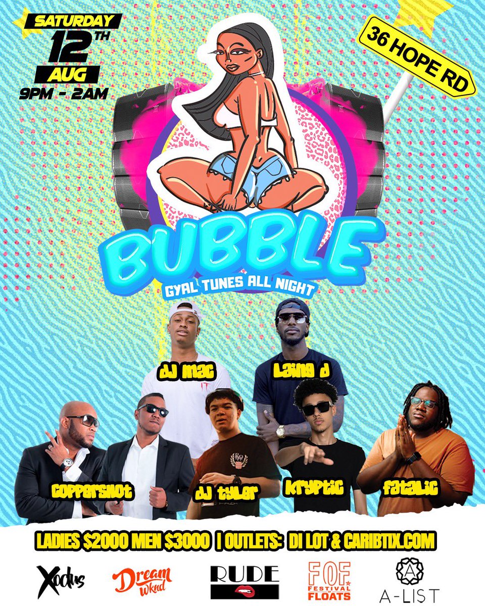 bubblewebubble's tweet photo. We just know @DJMAC__ @LaingDtheDJ @Coppermarc_Chin @COPPERSHOTMUSIC @Tylerchung_ @krypticlive_&amp; @FatalicJA gonna create the perfect headtop settinz this Saturday! Ladies this one is for YOU! Gyal tunes only ALL night! https://t.co/j5X8fGWozt