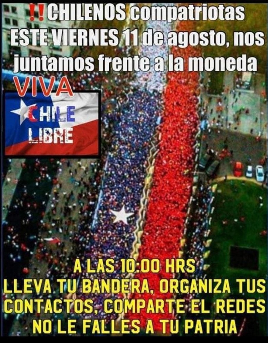 Este viernes 11 de agosto a las 10 de la mañana frente a La Moneda. No faltes!!
#GobiernoDeLadronesyCorruptos #GobiernoDeMafiosos
