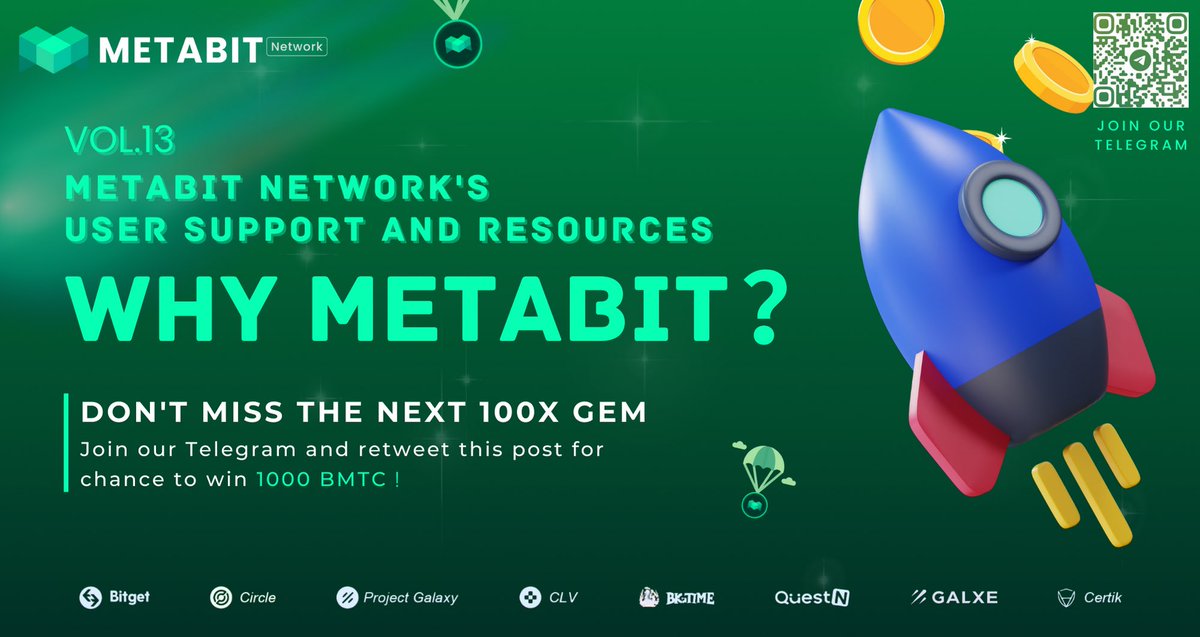 bmtcfoundation's tweet photo. 🚀Rocket Launch Vol. 13🚀
METABIT Dazzling Rising Star in Bear Market
📖Topic: METABIT NETWORK'S USER SUPPORT AND RESOURCES
⌚August 9th, 9:00 A.M. EST
🎙METABIT TEAM
🔗Venue: https://t.co/b4ul8u5ktR
#METABIT #RocketProject #CryptoGiveaway https://t.co/P6po2FqQ1S