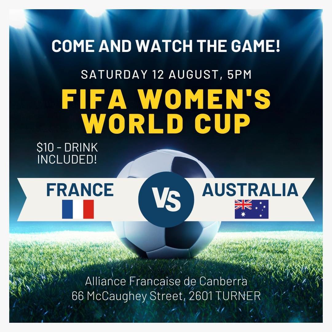 Come and watch the game at the Alliance Française of Canberra this weekend! 

Allez les bleues ⚽️🇫🇷

#FIFAWomensWorldCup #FIFAWomensWorldCup2023 #alliancefrancaise #canberraevenrs #eventsincanberra #canberralocals