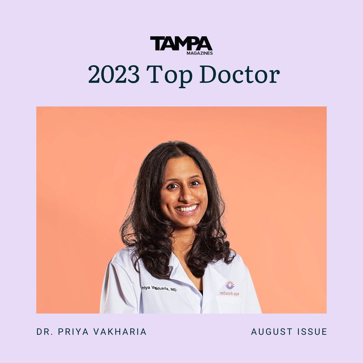 Network_Eyecare's tweet photo. Congrats to Dr. Vakharia for being selected by @tampamagazine as a 2023 top doc in their August issue. We're so proud of you!#opthalmologist #retinaspecialist #topdoc2023 #tampamagazine https://t.co/Y1B7HDAbk8