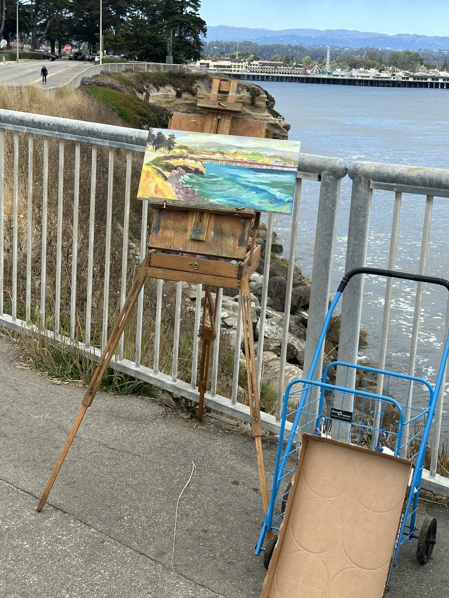 MindySarver's tweet photo. Hello AI Art Community and Happy Tuesday!   I miss all of you.  

When you have no cell service or internet and you are on a creative streak … you go back to ancient times.  Art on canvas.  

Santa Cruz Pier https://t.co/ybikxnxBzI