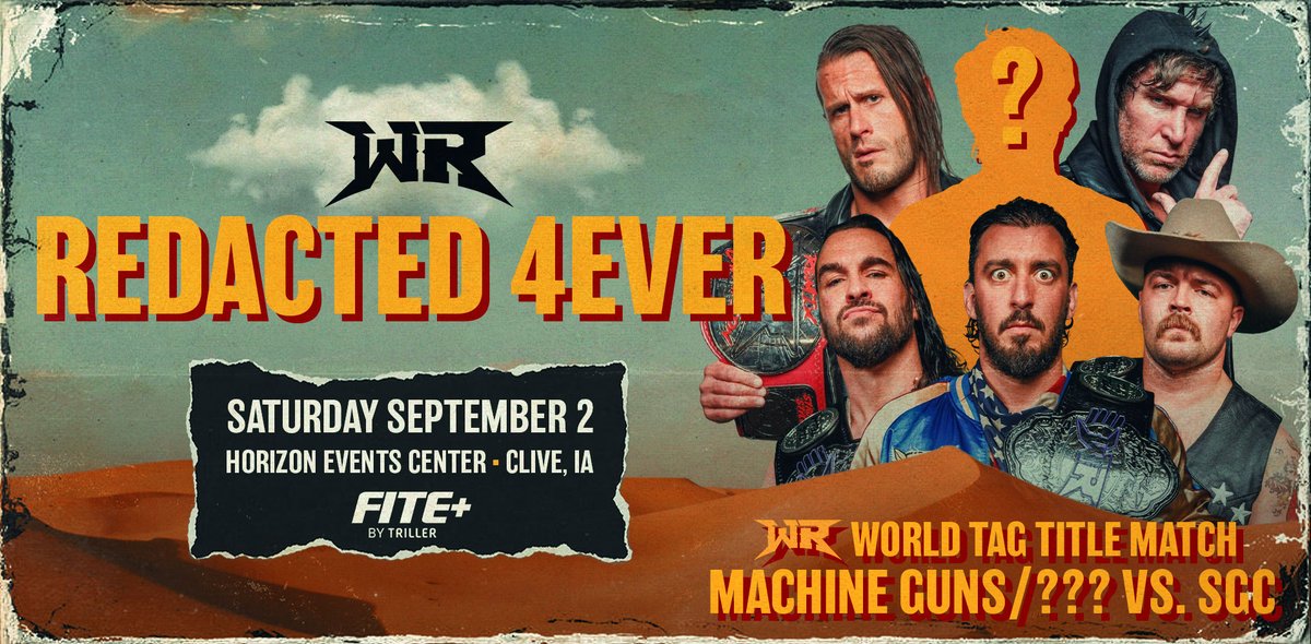 PWRevolver's tweet photo. 🚨BREAKING🚨

This is gonna get WILD!

Signed for 9/2
#RevolverRedacted
@HorizonEventsC1 
LIVE on @FiteTV+

REVOLVER WORLD TAG TITLE MATCH

(c) SGC
🆚
Motor City Machine Guns &amp; ???

🎟️ https://t.co/mOxgSQzp6e https://t.co/lQN6mHVKwC