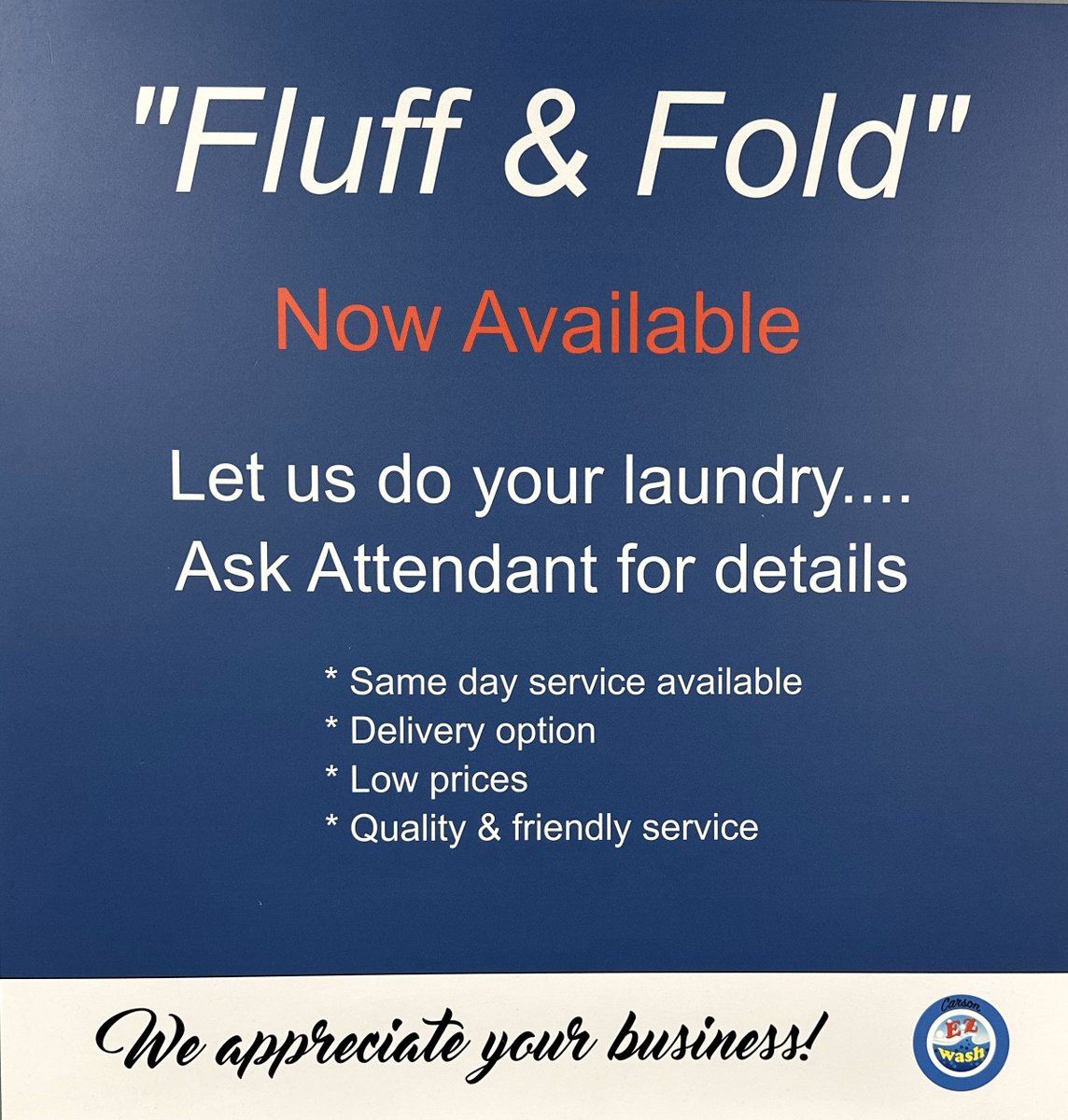 👍 Need to do laundry but don't have the time? Check out our convenient Laundromat services in Carson!

#laundry #Carson #CarsonEZWashLaundromat #treatyourself #youdeserveit #challengeaccepted