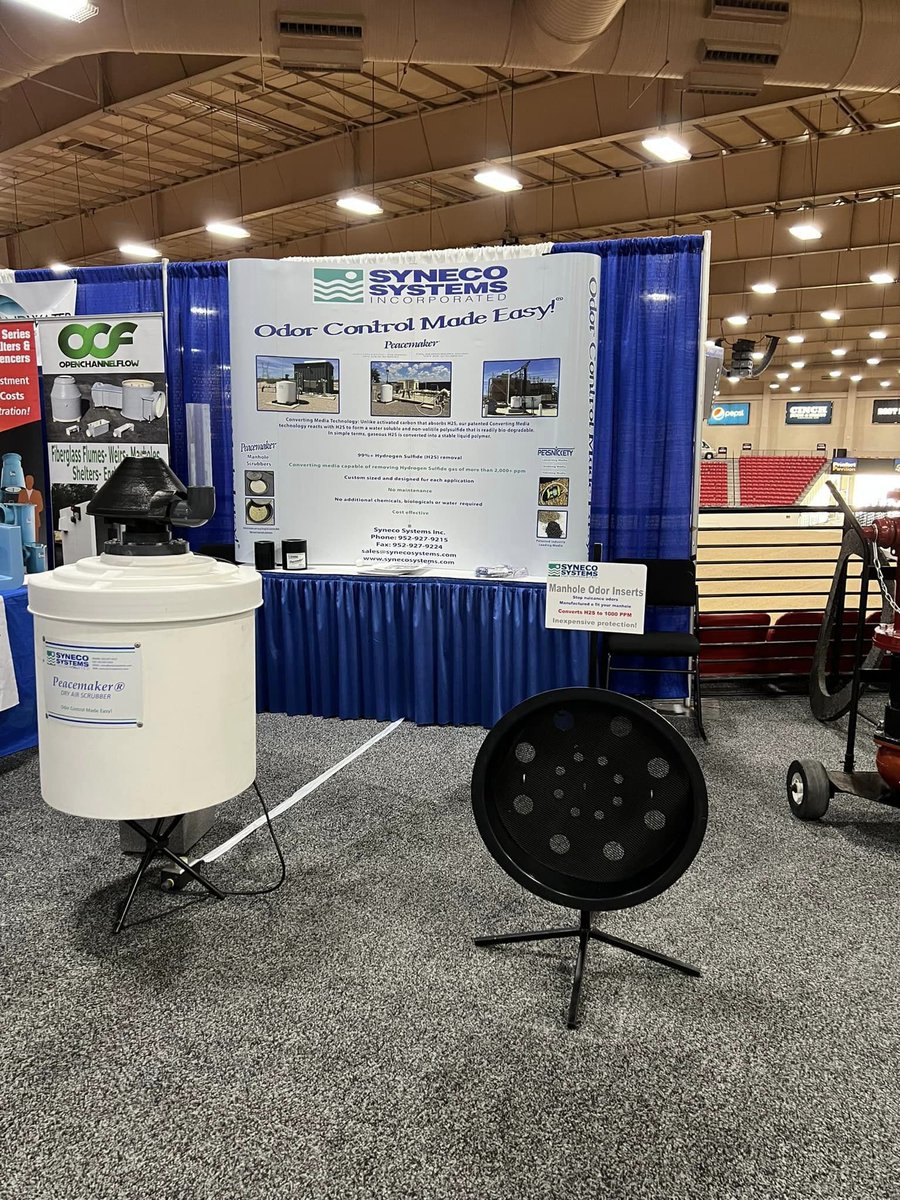Syneco_Systems's tweet photo. 2023 Tri-State Seminar with Kent Bricker - Southland Water Technologies. Come visit us at our booth.  
Syneco Systems is proud to exhibit our line of Peacemaker® Odor Control Dry Air Scrubbers, Manhole, and Vent Scrubbers, using our Patented Converting &amp; Polishing media. https://t.co/ZyPS8v87Mb