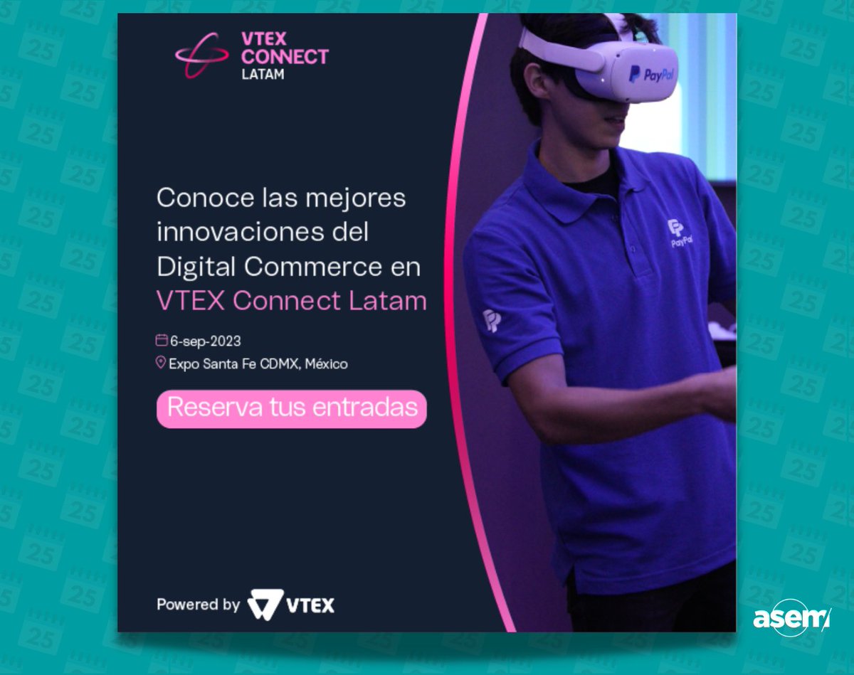 ASEM_Socios's tweet image. 📌 ¡VTEX CONNECT Latam está llegando!

El mayor evento de ecommerce de Hispanoamérica sucederá el 6 de septiembre en Expo Santa Fe, CDMX.

¡No puedes perderte esta experiencia!
🚀 Regístrate y obtén una cortesía en: asem.mx/calendario

#VTEXconnect #VTEX #ecommercemexico