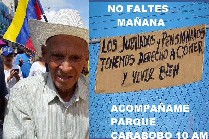 Maru72639791's tweet photo. Mañana únete en apoyo de aquellos que dieron sus mejores años al servicio público y ahora en su retiro viven penurias por falta de una buena pensión y un sueldo digno 
Mañana 10 am Parque Carabobo https://t.co/oGBtfsbii6