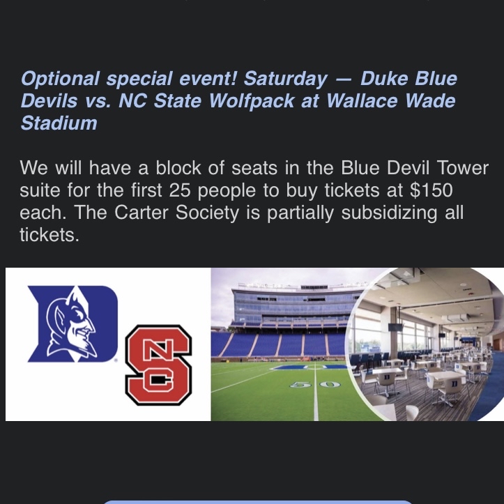 IT’S HERE! The 2023 Carter Society Annual Meeting registration is OPEN! Reserve your spot now and meet us in Durham, NC on Oct 12-14th!  Be sure to check out all the meeting highlights ✨welcome reception✨ dinner and dance ✨Duke football game! #wedeliver