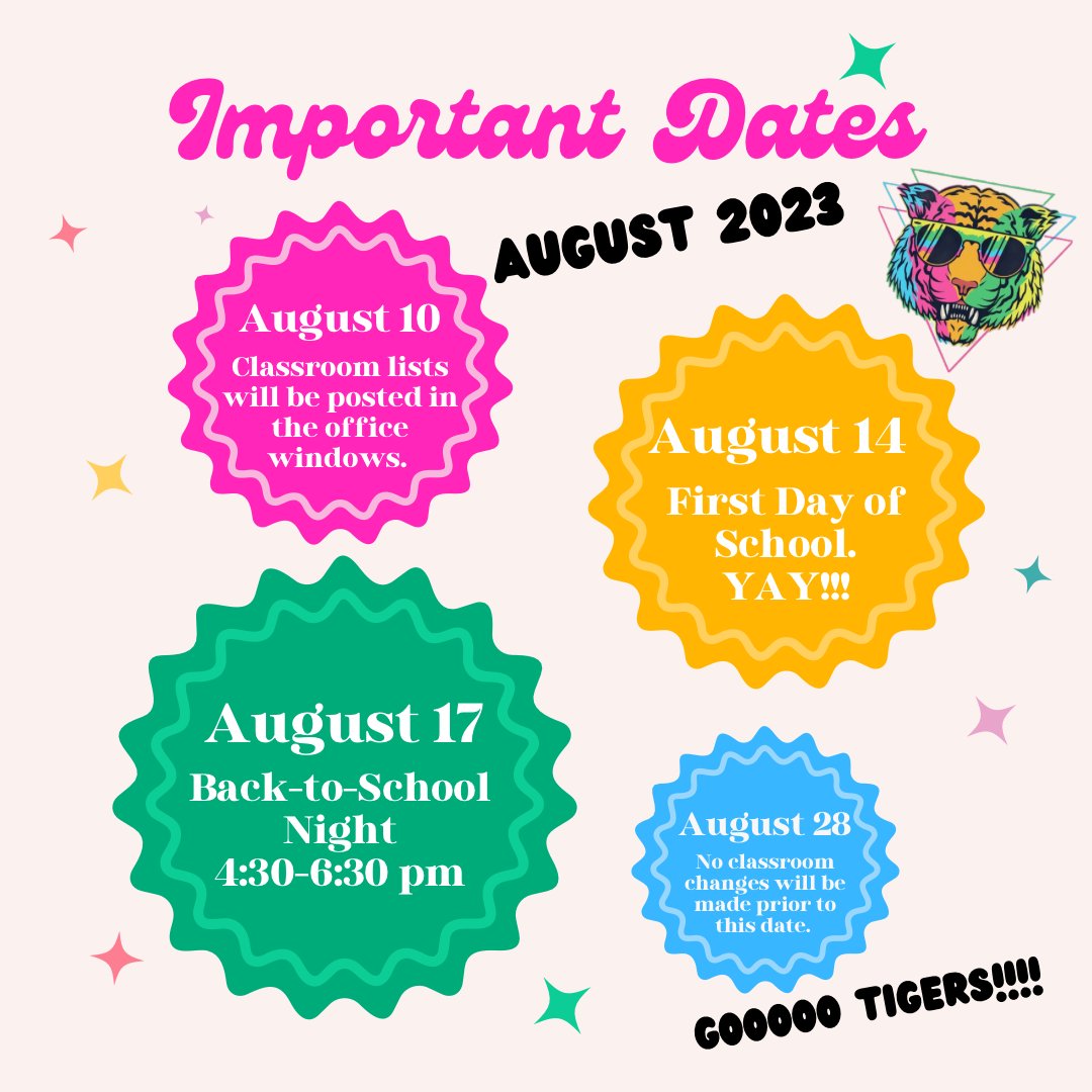 Important dates as we start the 2023-24 school year at Turner.