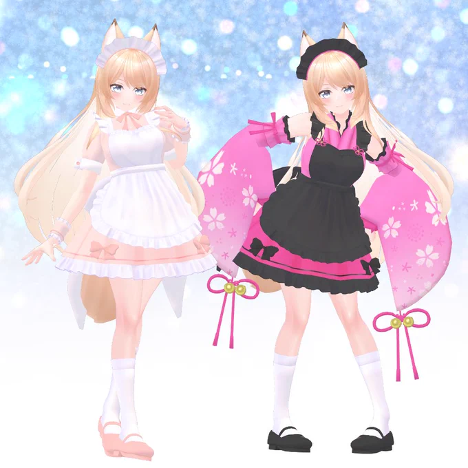 販売中の『LPメイド服』、『みつめてベビードール B SIDE』、『まちかどニット衣装』をエルキュナ2ちゃんに対応しました～!    #skavatars