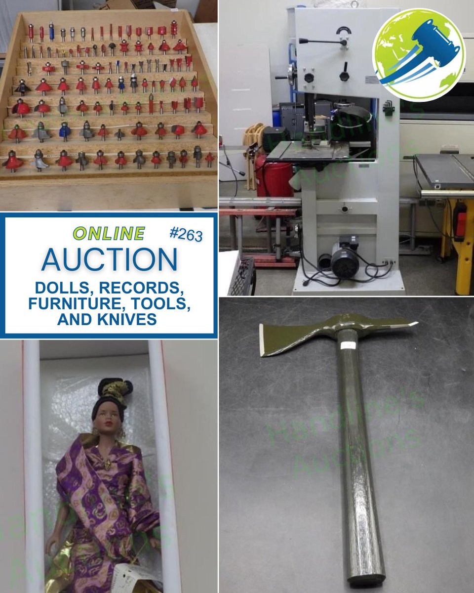 HandlineAuction's tweet image. Online Auction #263
Dolls, Records, Furniture, Tools, and Knives

❗️❗️ENDING THURSDAY ❗️❗️

Visit our website to register to bid and get all the details! 👇👇👇

handlinesauctions.hibid.com/auction/461246…

#estatesale #auction #auctions #onlineauction #motorcycle #machinery #dolls #tools
