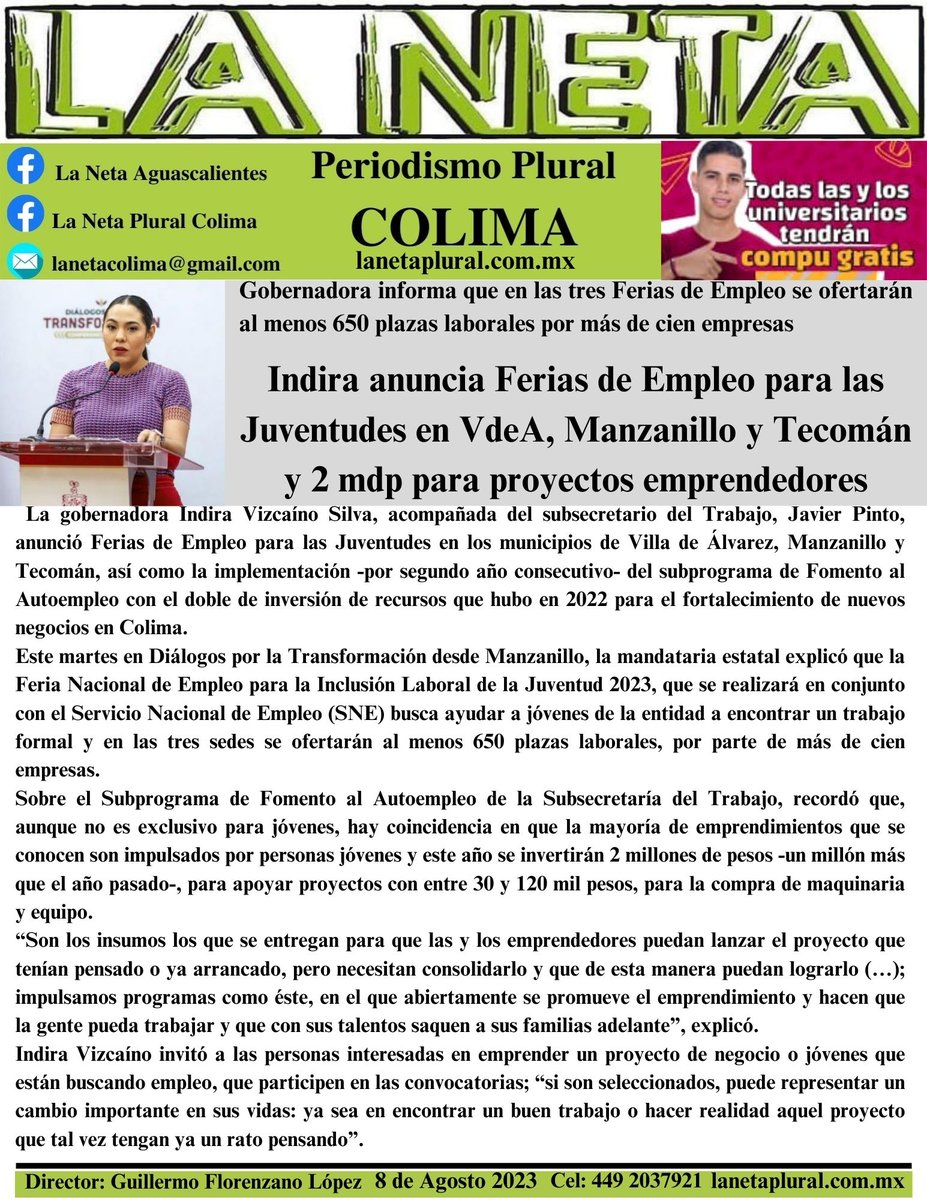 NetaPlural's tweet photo. ✅La Neta Plural
Indira Vizcaíno
Gobierno de Colima https://t.co/zUBtGOSHHR