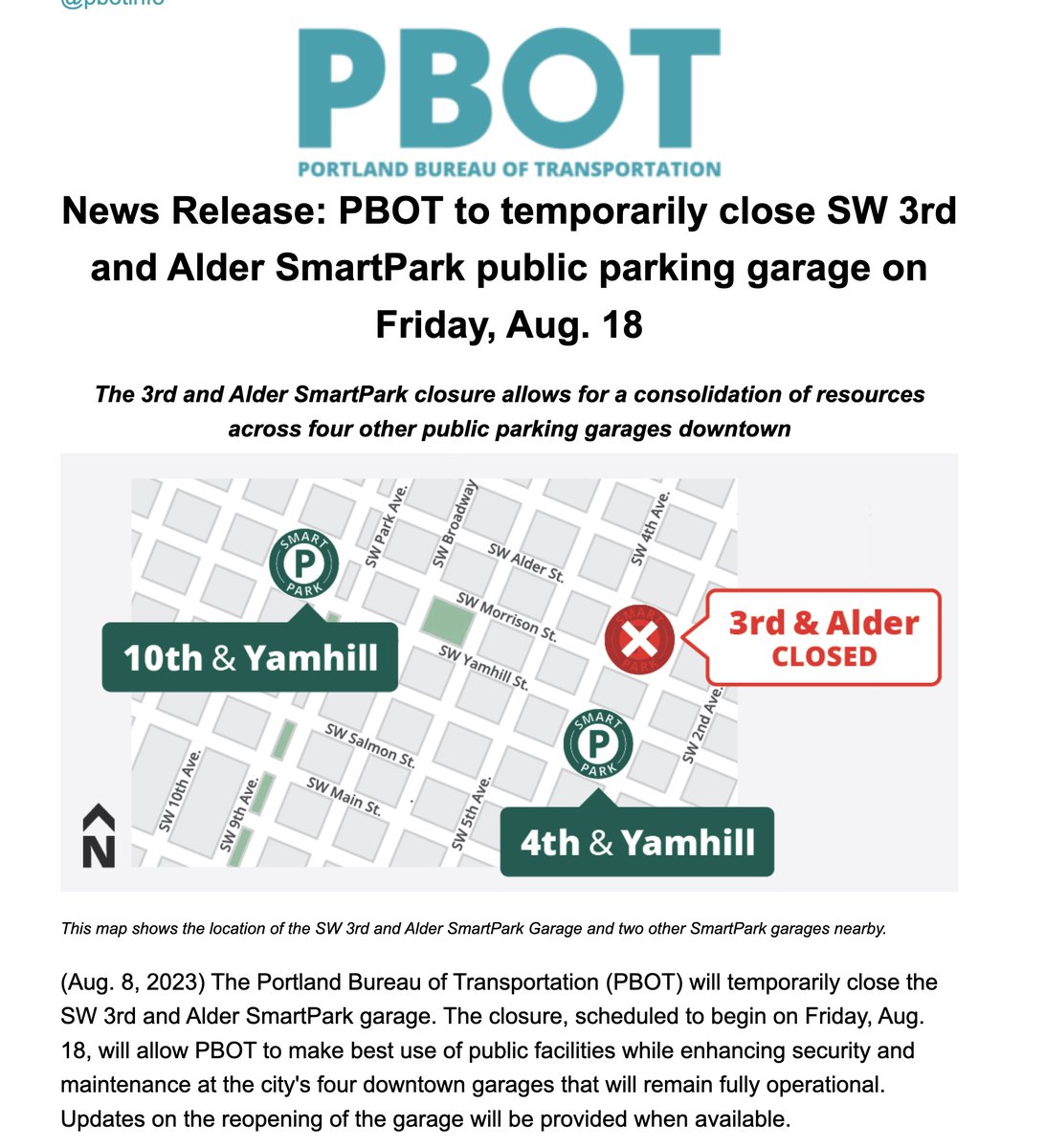 Jonathan_Maus's tweet photo. Woah! It's happening. @PBOTinfo just announced they are closing one of their parking garages downtown 👀 

 https://t.co/Jltoggc2qa https://t.co/OGicBOjw0j
