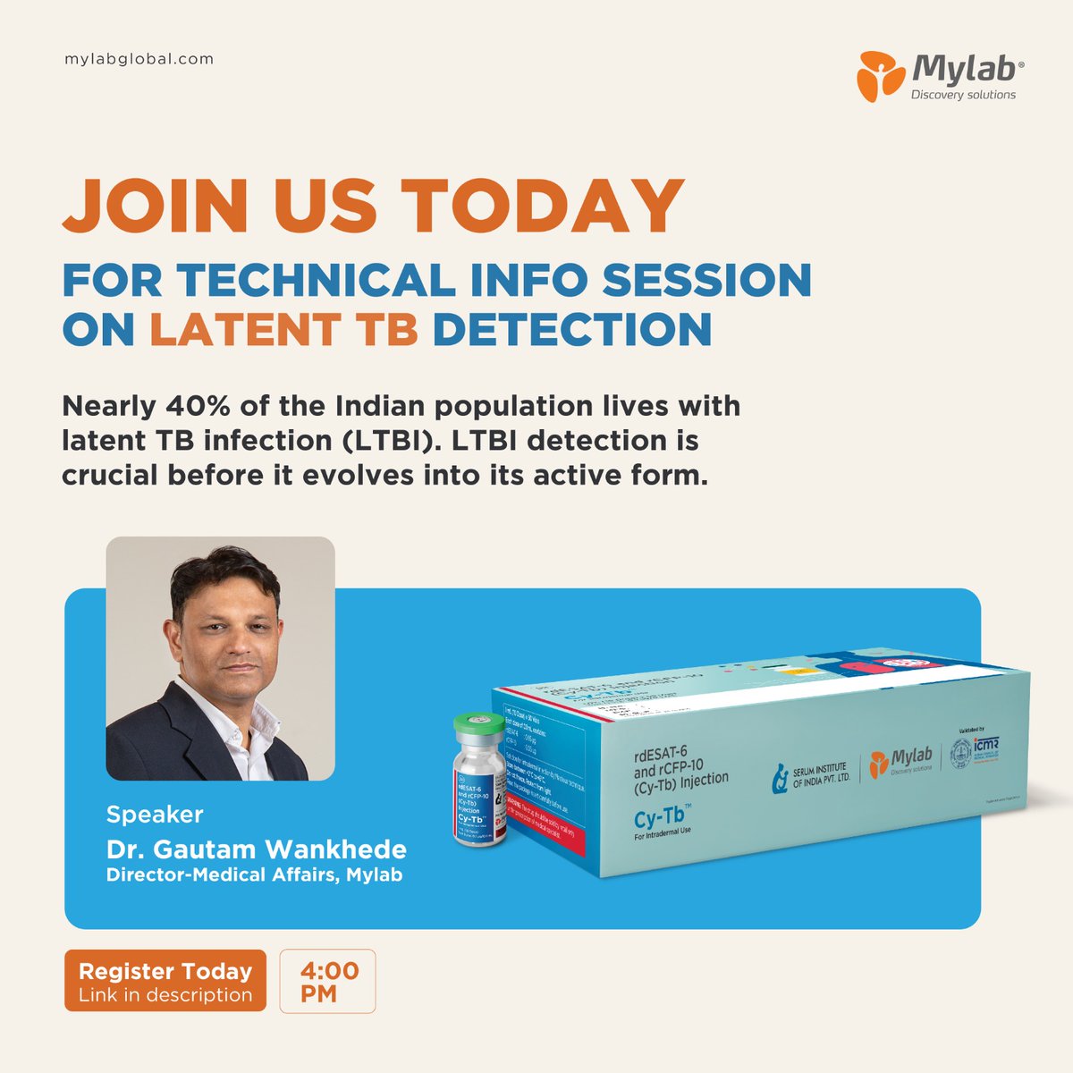 MylabSolutions's tweet photo. Join Us Today! Diagnosis of #latentTB is now easy with the Next Generation #Cy-Tb skin test by Serum Institute. Get a quick 20-minute technical round-up on this new solution. Wednesday, 9th August 2023 | 4:00 PM. https://t.co/BBF34jnJXw
#latentuberculosis #skintest #tbdetection https://t.co/xOKZs8kEKJ