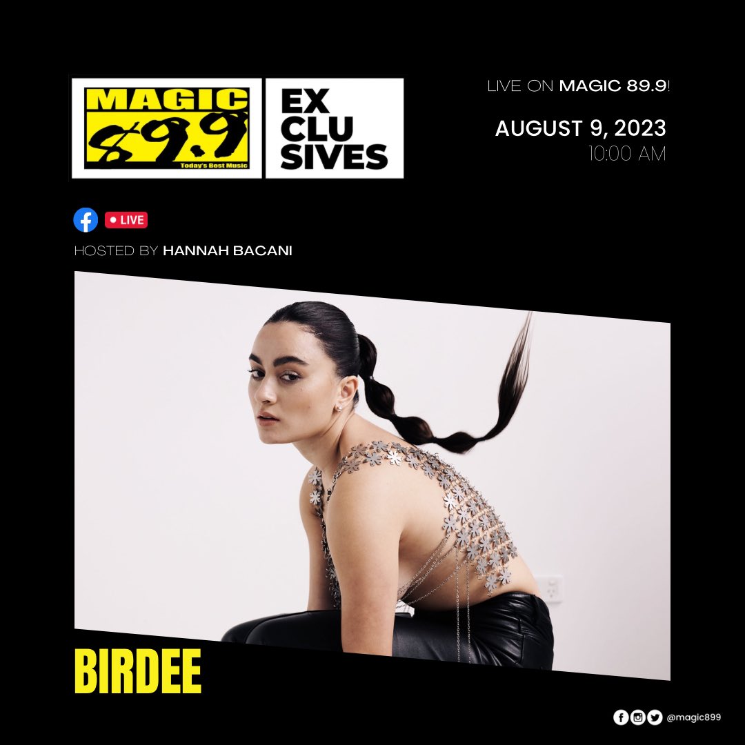 Magic899's tweet photo. Catch rising Aussie star Birdee as she drops by our corner of the world to spread her wings and her music, and to tell us more about her sonic endeavors, with our very own Hannah, right here on Magic 89.9! #magicexclusives ✨ https://t.co/6LlWmKg57a