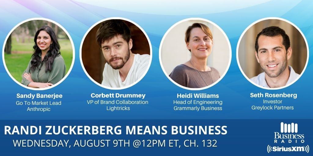 SXMBusiness's tweet image. 🎙️@RandiZuckerberg is LIVE today at 12pm ET!

 🤖The #AI Revolution🤖

- @AnthropicAI&apos;s on their new Chatbot, Claude 2👀
- @Lightricks on the Future of the Creator Economy
- @Grammarly on #GrammarlyGO
- @GreylockVC&apos;s @SethGRosenberg on AI Investments

🔊Tune in on #SiriusXM132🔊