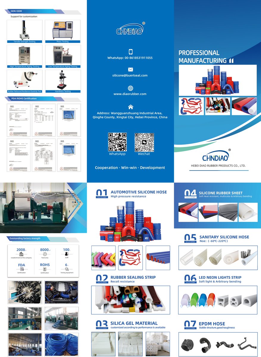 #DIAO #DIAORUBBER #DIAOSILICONE 

#siliconegal #siliconehose #siliconestrip #siliiconematerial #siliconeneontube #siliconesheet #siliconegasket #ledtube #braidedhose #medicalhose #foodgradehose #FDA #ROHS #hosekit #manufacturer #factory #produce