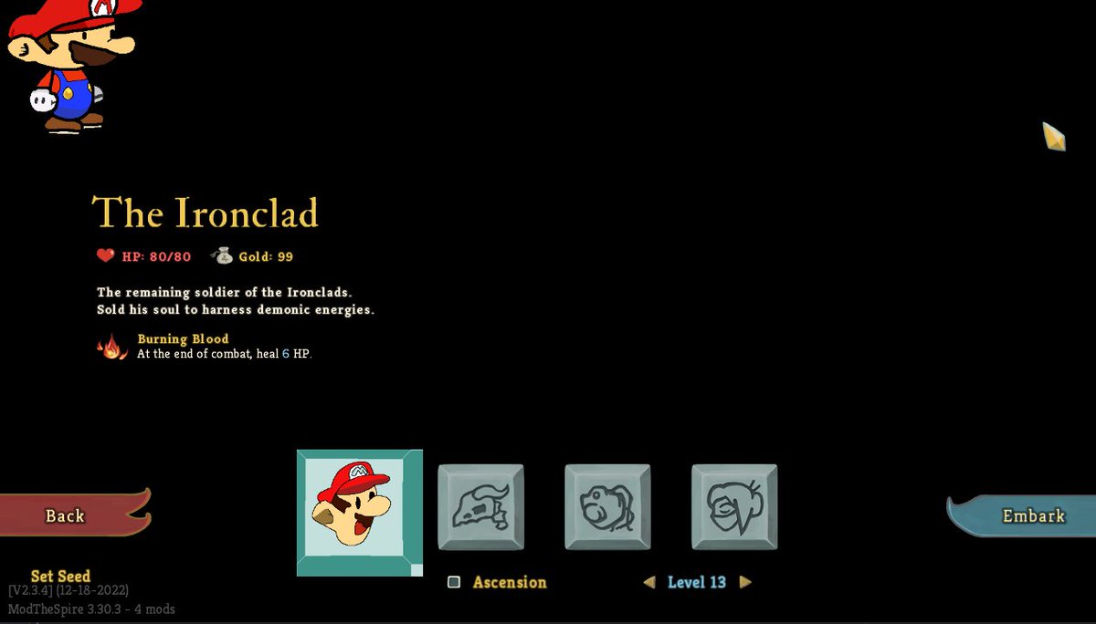 chocolatecake94's tweet image. making more progress (it isn't crashing on this screen anymore) #Slaythespire #Moddev #Modded #PaperMario