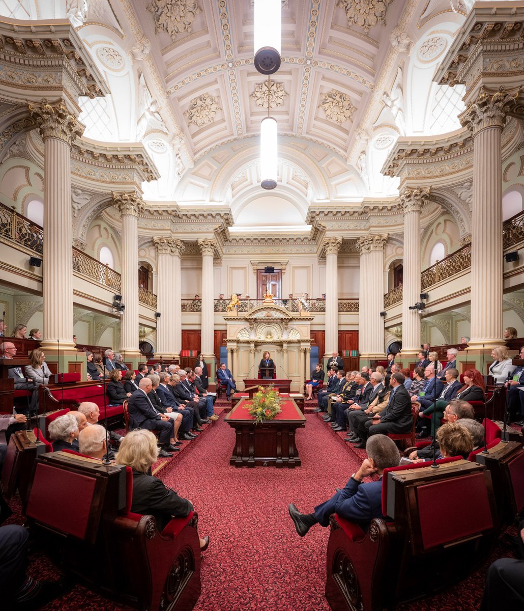 VicGovernor's tweet photo. Introducing the 30th Governor of Victoria – Her Excellency Professor the Honourable Margaret Gardner AC. The Governor was inaugurated at a ceremony at Parliament House this morning. #GovernorVic https://t.co/VsafJhrw4L