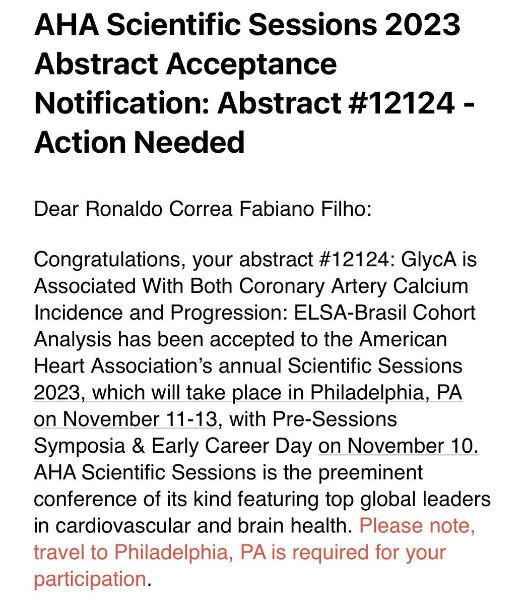 🔥Excited to share - Abstract accepted at #AHA2023 #CardioTwitter GlycA predicts CAC incidence and progression ELZA-Brasil cohort Grateful @MBittencourtMD @generosoMD @RCardoso_MD @rauldsf_santos Isabela Bensenor @PauloLotufo Peter Toth Steven R. Jones