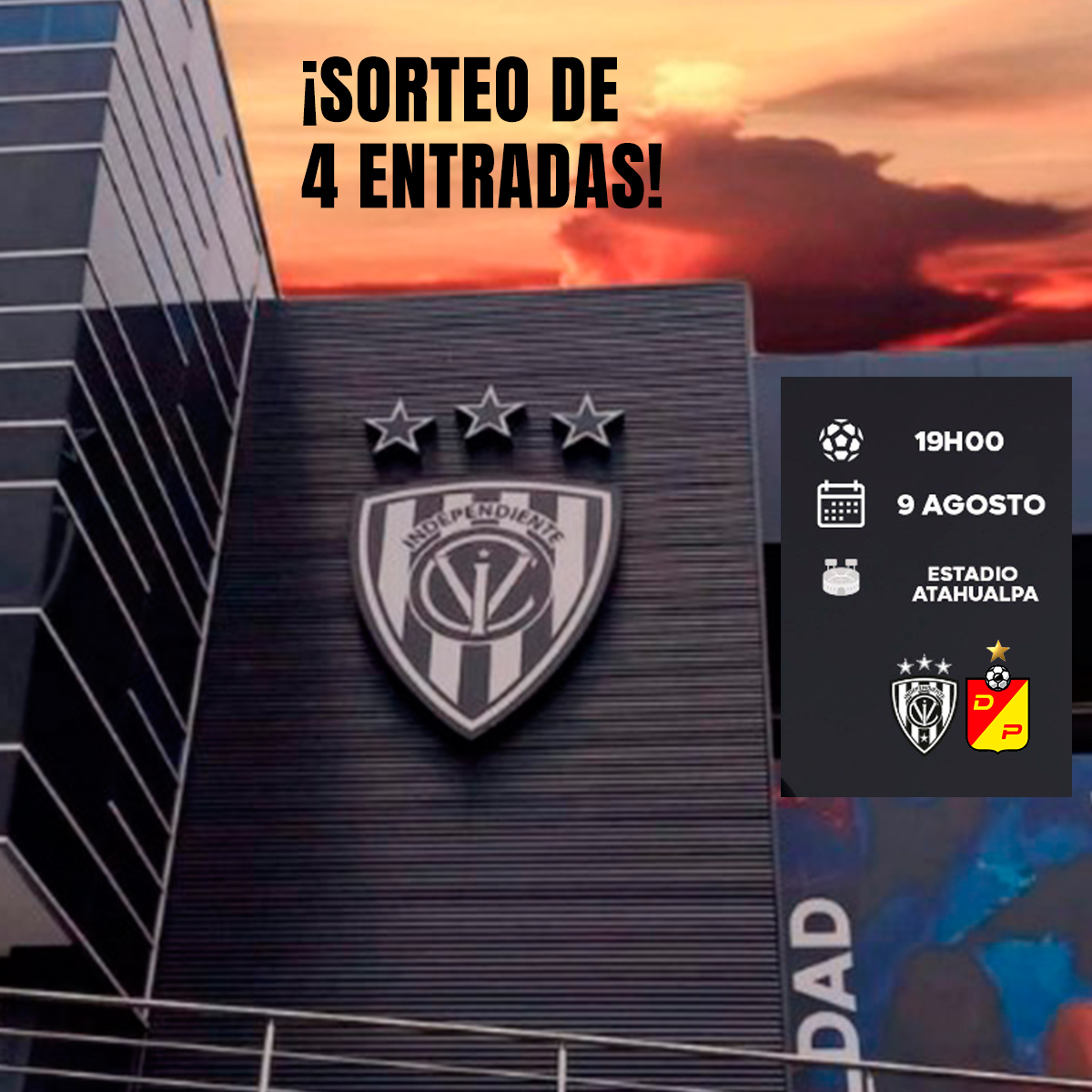 DiarioOleEc's tweet photo. 🚨⚫️🔵¡ATENCIÓN, SORTEO DE COPA!

🎟️🏆 ¡Tenemos 4 entradas -un único ganador- de cara a Independiente del Valle vs Dep. Pereira por los 8vos., este miércoles en el Olímpico Atahualpa!

Debes:
✅ Seguir a @DiarioOleEc
✅ Darte RT a este mensaje
⏳ ¡Hay tiempo hasta las 13 del 9/8! https://t.co/b6VZGH22aA