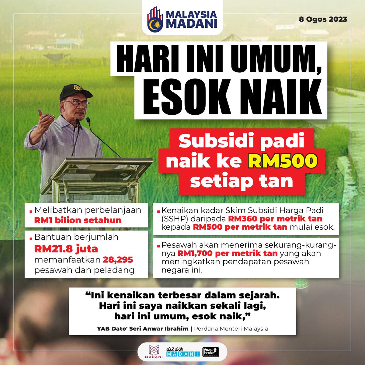 adamyusuf88's tweet photo. Saya tidak nampak logiknya pesawah akan beri undi kepada PAS PN kerana PMX amat konsisten membela nasib mereka dari dulu hingga kini.

Melainkan mereka gagal bersyukur atau termakan dengan hasutan jahat puak² penunggang agama. https://t.co/vWx54LSEKA
