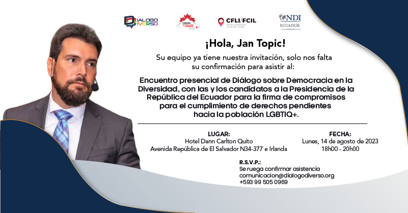 DialogoDiverso's tweet photo. #DemocraciaEnDiversidad 📷📷

@jantopicecuador  candidato a la presidencia por @La6Ecuador  te esperamos en nuestro Encuentro para hablar sobre los derechos de las personas LGBTIQ+.

Gracias a @CanadaEcuador @NDI_Ecuador 

@marjoriechavezm https://t.co/vrzbInPX17