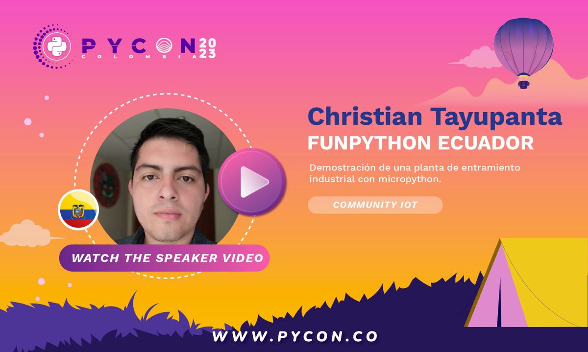pyconcolombia's tweet image. Watch the video of Christian Tayupanta, he teaches us about &quot;Demonstration of an industrial entry level plant with micropython.” 

youtu.be/yPXLl8nVW4g

Follow him:

Facebook: facebook.com/christiantayu/ 
LinkedIn: linkedin.com/in/ctayupanta/ 

#PyconColombia2023 #Presencial
