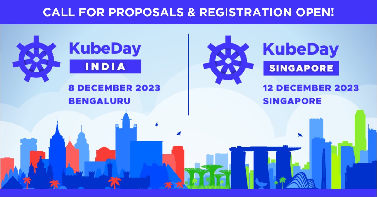 🌐 Are you ready to unlock the future of tech? 🔓 #KubeDay is coming to India and Singapore, and registration + call for proposals are NOW OPEN! 💫 Register + submit to speak at KubeDay India: bit.ly/3Quqxqf + KubeDay Singapore: bit.ly/3rUbWKe #Kubernetes