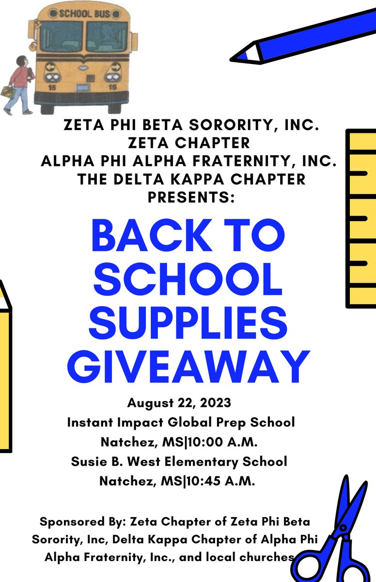 TheZetaChapter's tweet photo. Join The Delta Kappa Chapter and The OH SO SWEET LadieZ of Zeta Chapter by donating various school supplies to help local students. Please send all monetary donations to $TheZetaChapter1945 and all in person donations to your favorite Zeta or Alpha! See you there!💙📚✏️ https://t.co/ZMzikj0F2A