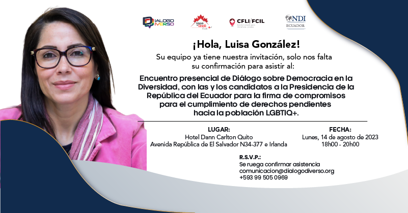 DialogoDiverso's tweet photo. #DemocraciaEnDiversidad 📷📷

@LuisaGonzalezEc candidata a la presidencia por #RC5 te esperamos en nuestro Encuentro para hablar sobre los derechos de las personas LGBTIQ+.  Gracias a
@CanadaEcuador @NDI_Ecuador 

@MashiRafael @JahirenNoriega @ecuarauz https://t.co/619OLSpCIx