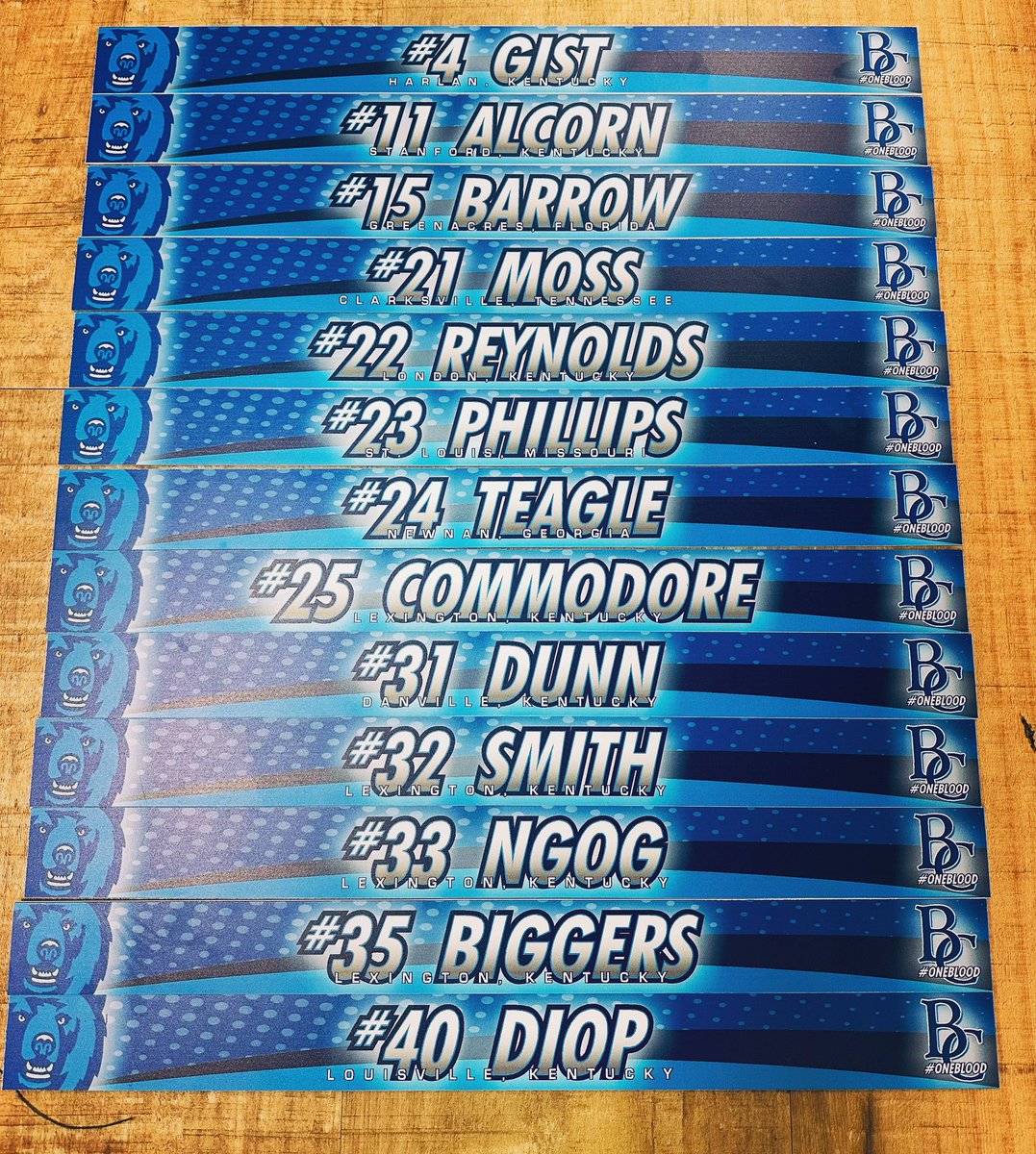 Locker tags for the 13 Mounties we are adding to our Berea College basketball family! We can’t wait to see  the new blood become #OneBlood