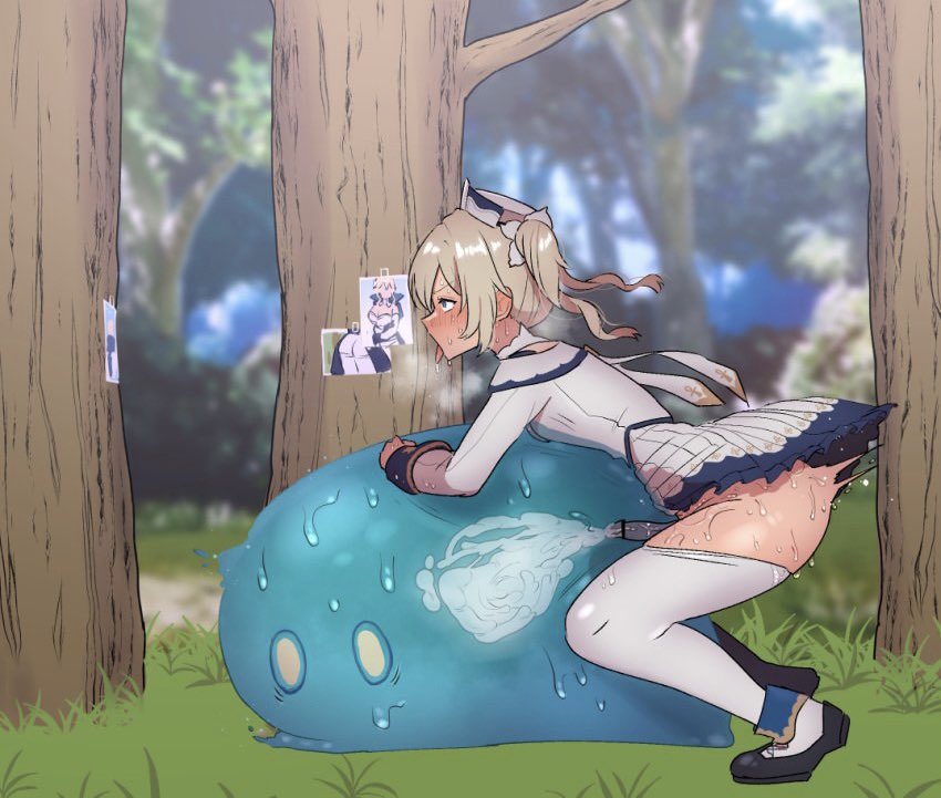 Monsterbred's tweet photo. *After a long and unsuccessful hunt with Astrid you decided to return to camp. Not finding her there you decided to go back only to catch her pumping several loads into a slime*

Fuck slimes are perfect for emptying these balls. They’re so warm and sticky I can’t stop cumming. https://t.co/07Euu8F9Tt