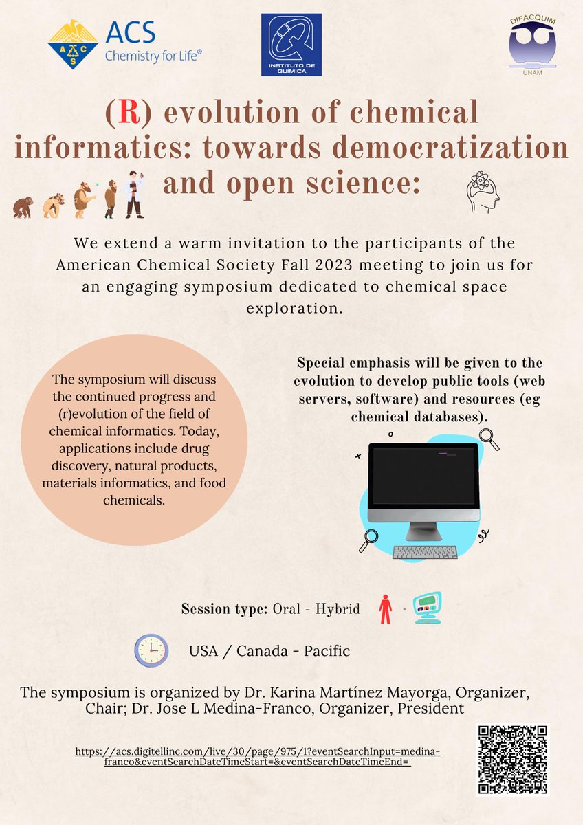 difacquim's tweet photo. If you are attending the #ACSFall2023 not to miss the symposium "Chemical Informatics (R)evolution: Towards democratization and Open Science"

#compchem #chemoinformatics 
talks by @ersiliaio @egonwillighagen @AnaLChvez2 @FabienPlisson @BZdrazil @talevial @theramirezlab https://t.co/scKF6K8Y2h