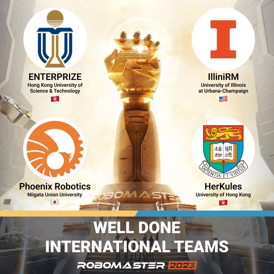 arcroboticscomp's tweet photo. Shoutout to the international teams at this year's #robomaster2023 University Championship! They did amazing representing the intl. community at the Wild Card competition in Shenzhen, China.

Tune into the RMUC Final Tournament, happening now till 8/13! https://t.co/OxERKyWD9n https://t.co/DORKkDXeGx
